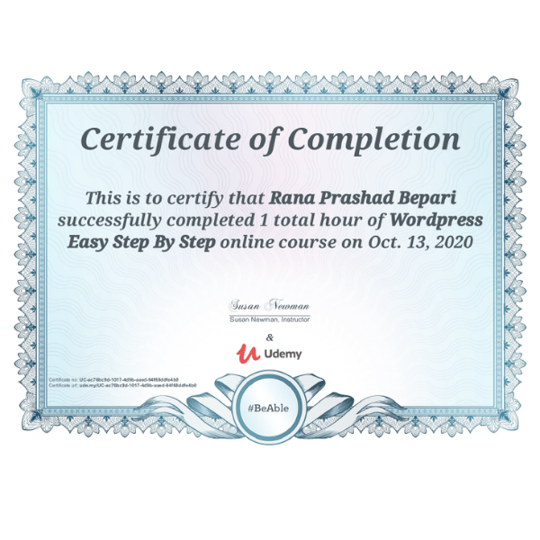 Rana Prashad WordPress Certificate